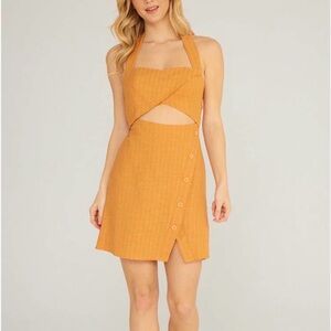 Lush Burnt Orange Halter Cutout Dress Side Button Skirt Small